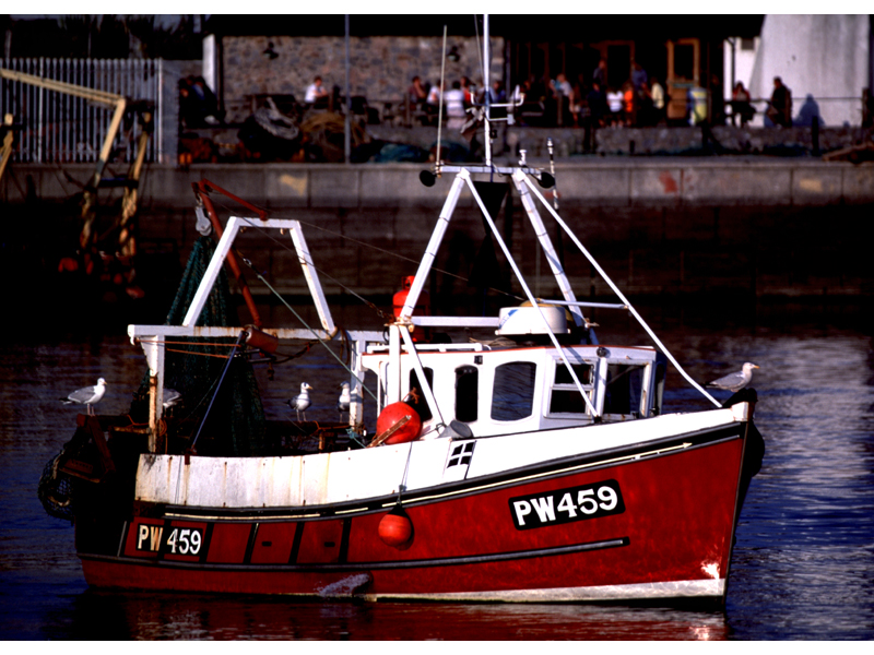 Modal: Small trawler in Plymouth Harbour